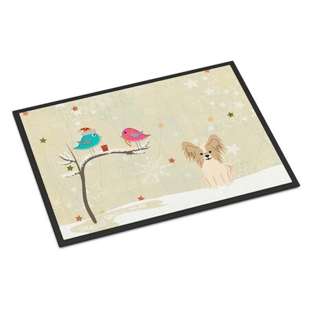 Carolines Treasures Christmas Presents Between Friends Papillon Sable White Indoor or Outdoor Mat, 24 x 0.25 x 36 in. BB2549JMAT